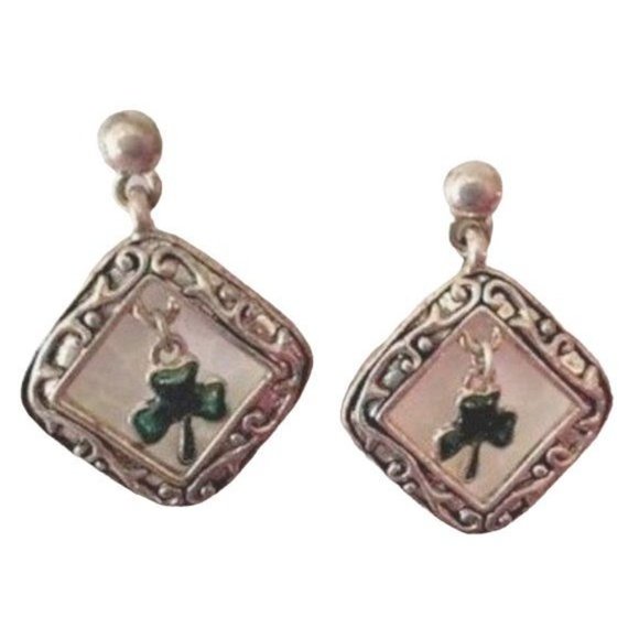Vintage 80's Shamrock Earrings Handmade Dangle Posts St Patrick's Day Pa… - Picture 11 of 12